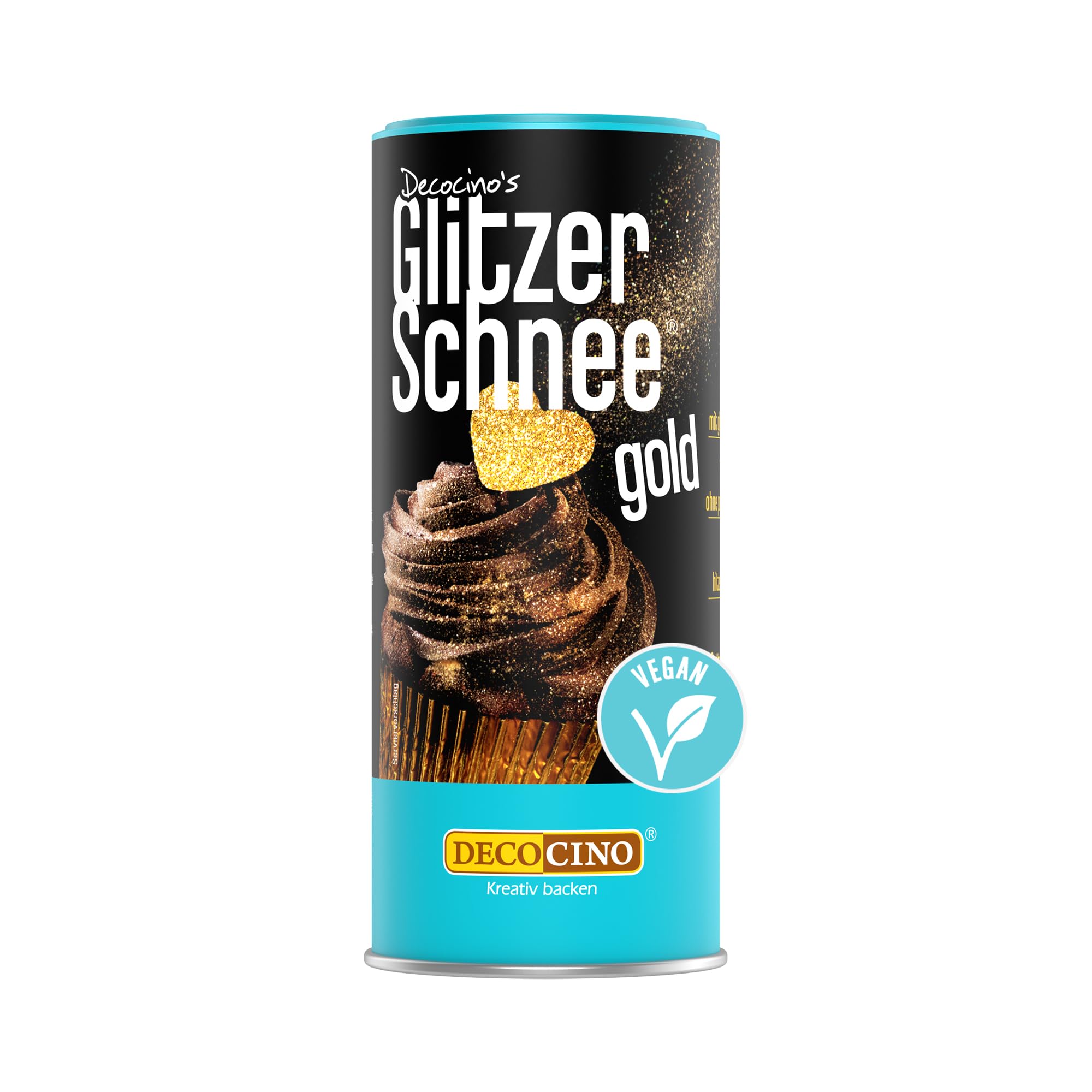 DECOCINO Glitzerschnee gold - essbarer glitzer Schnee, funkelndes Highlight, gold, Ideal für Kuche, Torten, Cupcakes, Muffins, Waffeln, Dessert, backfest