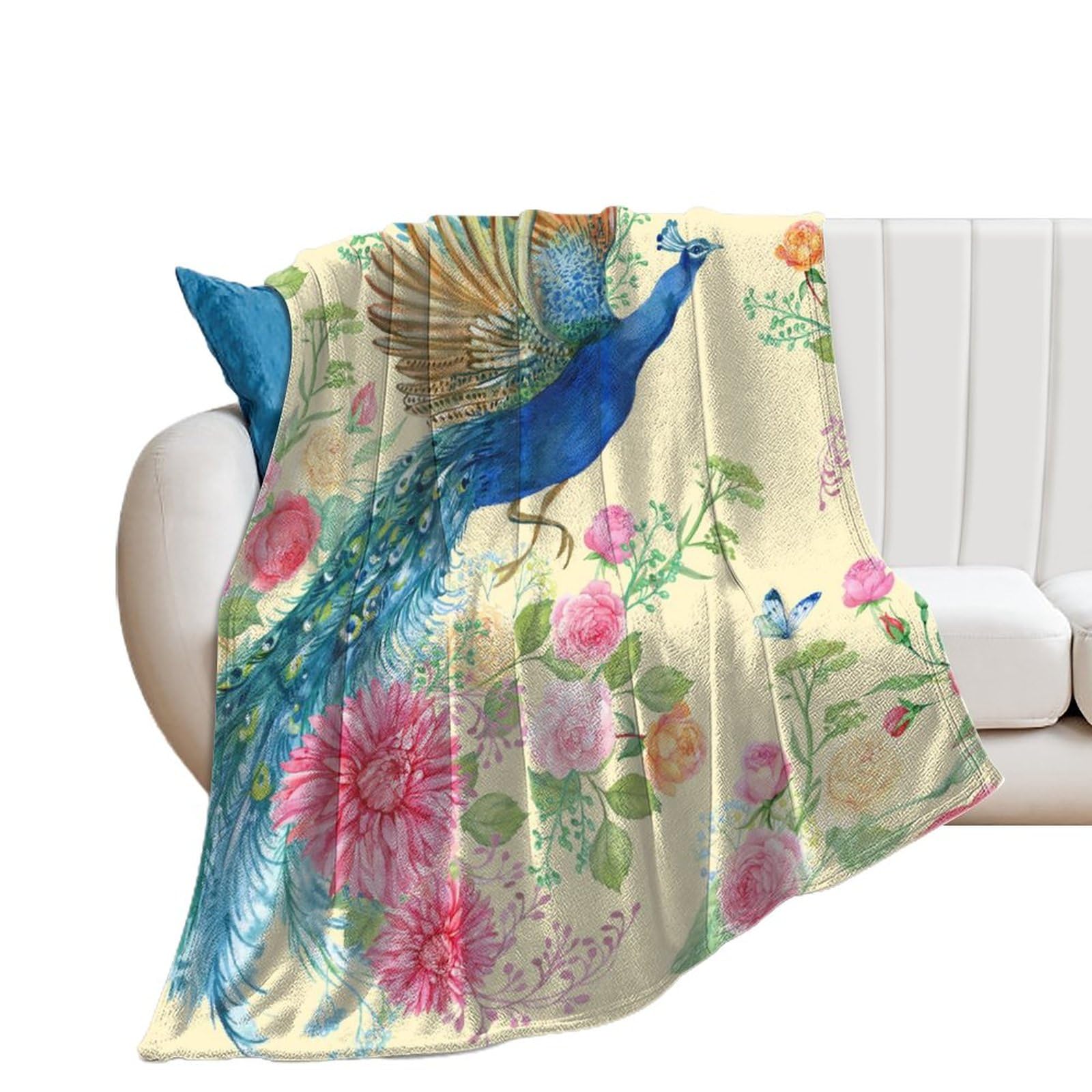 Couverture polaire flanelle douce fleurs de paon plaid canapé lit d'appoint 130x150