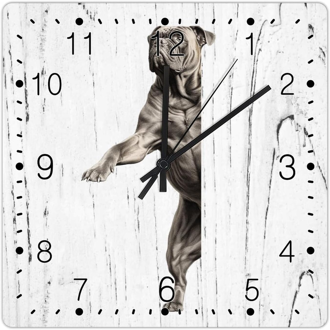 Mastiff Wooden Wall Clock Mastiff Dog Peeking ASquare Corner Wood Clock Battery Operated Silent Home Decorative Clocks Dog Mom Gift Wooden Clock for Home Office 12x12in