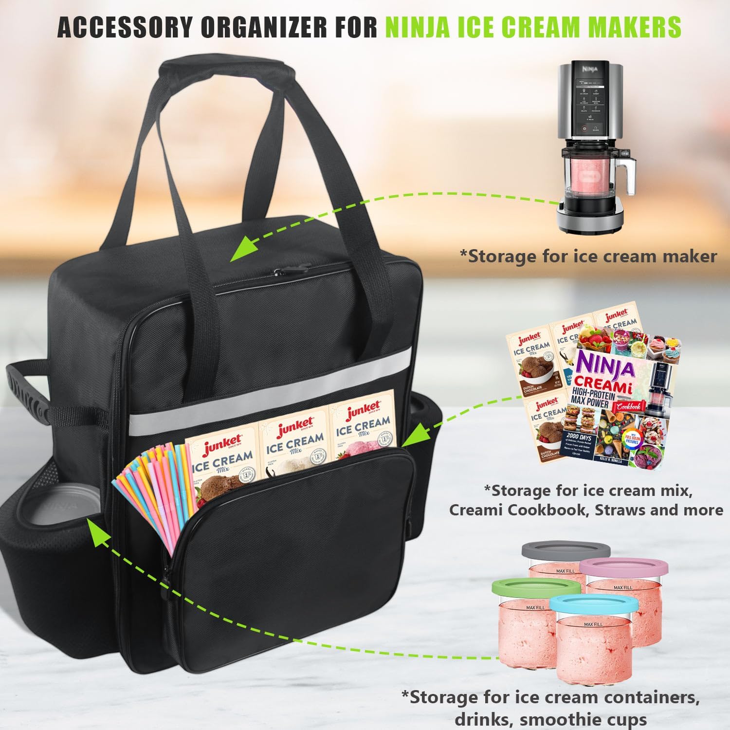 Carrying Bag for Ninja Ice Cream Maker NC301 & NC501& NC299AMZ-Portable Outdoor Travel Storage Bag Case for Ninja Ice Cream Maker,Front-Opening Design-Heavy Duty Fabric & Padded Protection