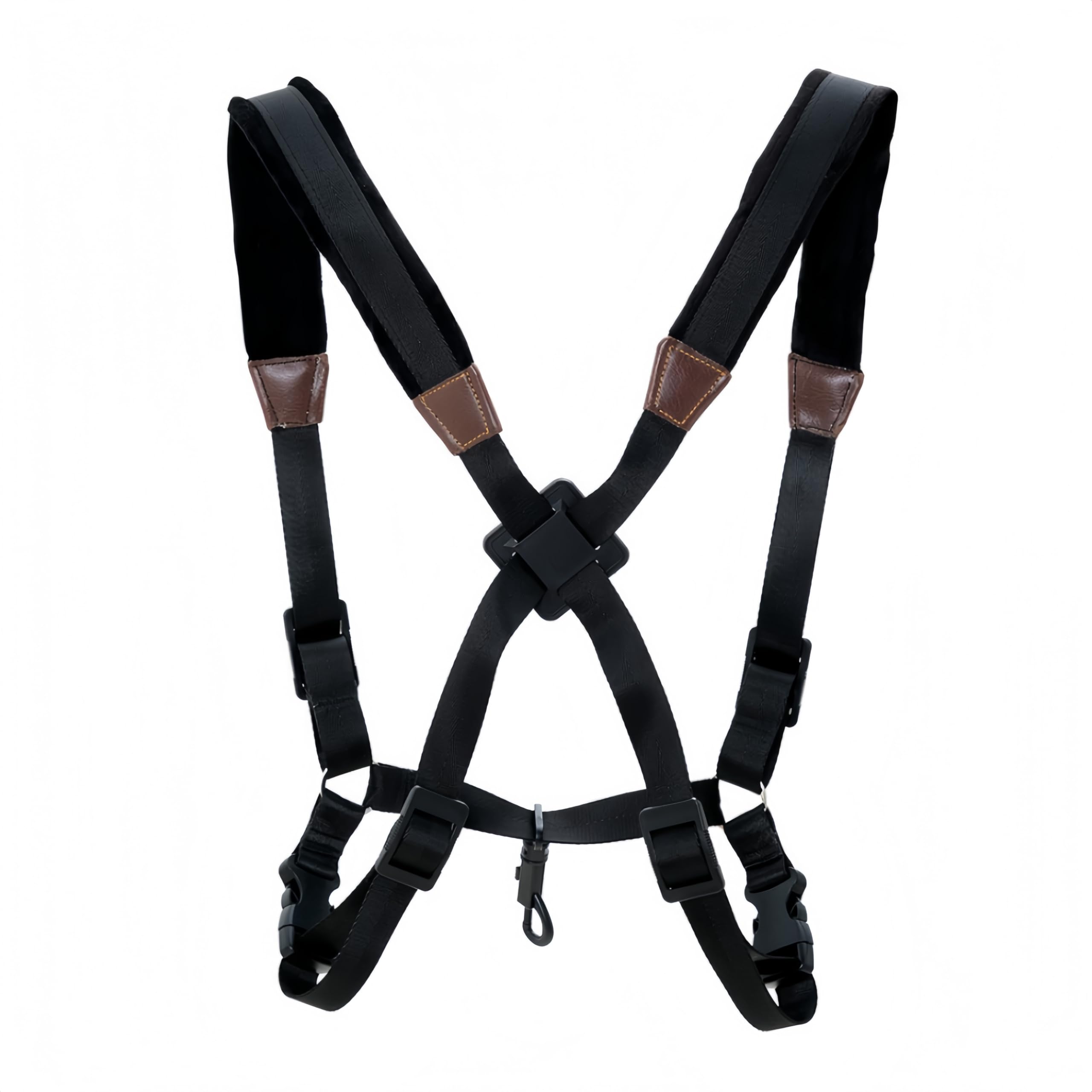Harnais Sangle de Saxophone,saxophones en cuir authentiques, universel, double épaule, cou sans pression, saxophone et bandoulière basse, Noir, L