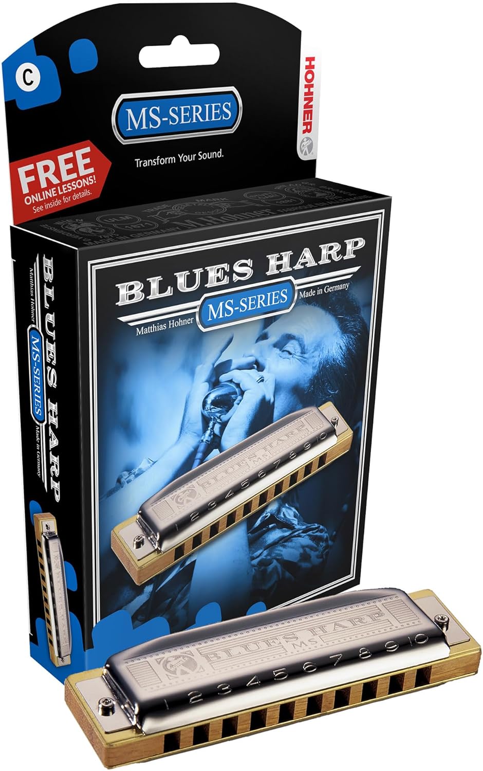 Hohner 532 Blues Harp MS Harmonica - Key of F Bundle with Case, Pouch, Austin Bazaar Online Manual, and Polishing Cloth