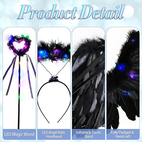 Miniatura 3 de Goenb Alas de ángel iluminadas, disfraz de ángel para mujeres, adultos, niñas, niños, alas de ángel y accesorios de halo para fiesta de Halloween
