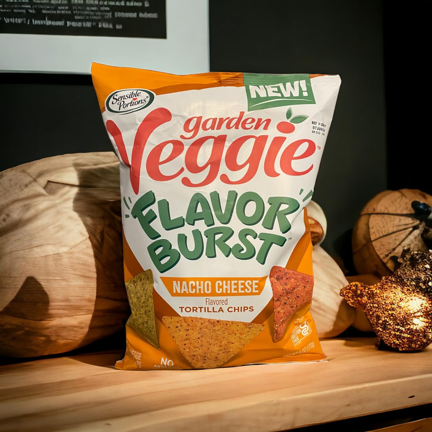 Sensible Portions Garden Veggie Flavor Burst Tortilla Chips, Nacho, 2 Oz (Pack of 12)