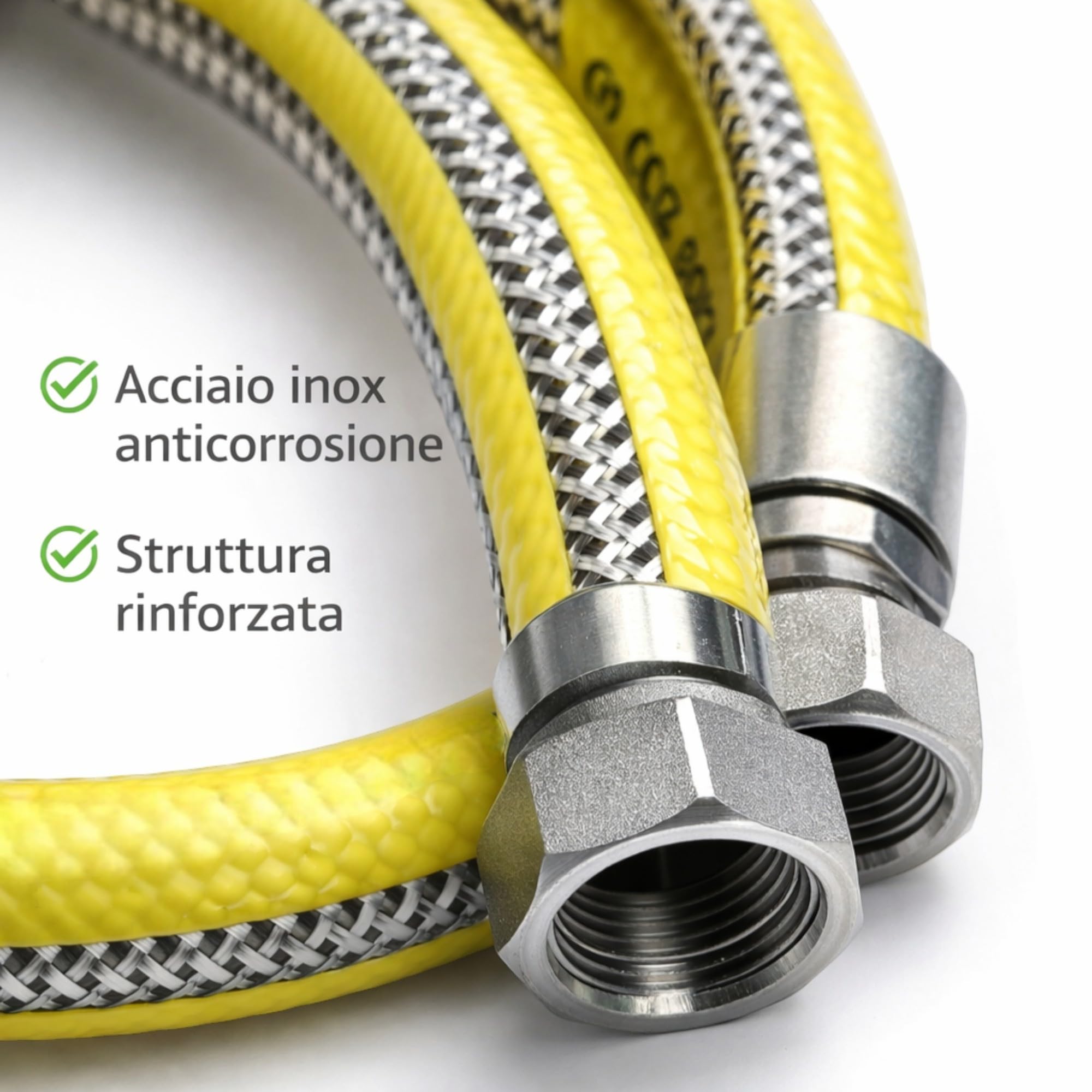 Manguera de gas 3 metros de 1/2" acero hembra-hembra FF según la norma EN 15266 para la cocina/cocina GLP completa de juntas