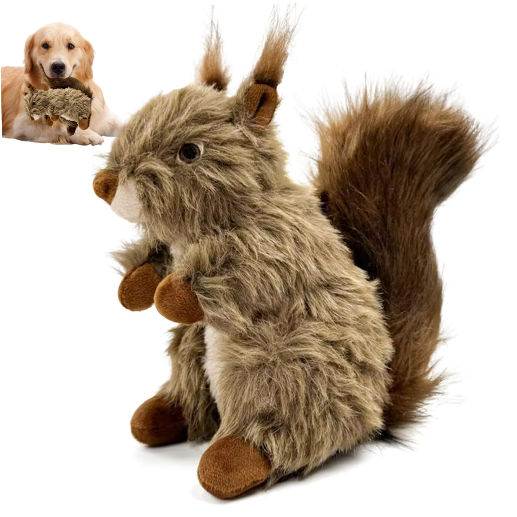 Whyzsjnclg Squirrel Dog Toy, Lifelike Stuffed Squirrel Dog Toy with Crinkle Paper Sound Chew Resistant for Interactive Play, Plush