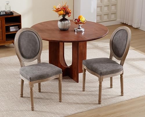 Miniatura 100 de chairus Juego de 2 sillas de comedor de ratán de granja, sillas de campo francesas de cuero con respaldo redondo, sillas laterales ovaladas para