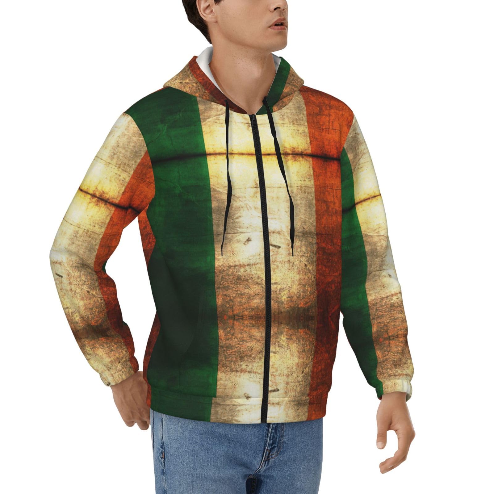 Sweats à capuche à fermeture éclair pour hommes veste polyester drapeau Irlande - 8
