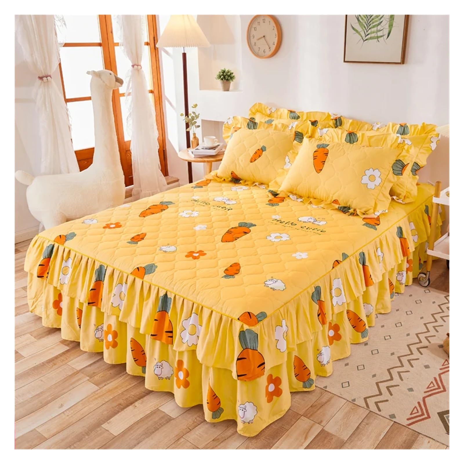 Printed Bed Skirt Quilted Bed Skirt Thick Bedspread Printed Cover Home Mattress Protector No Pillowcase