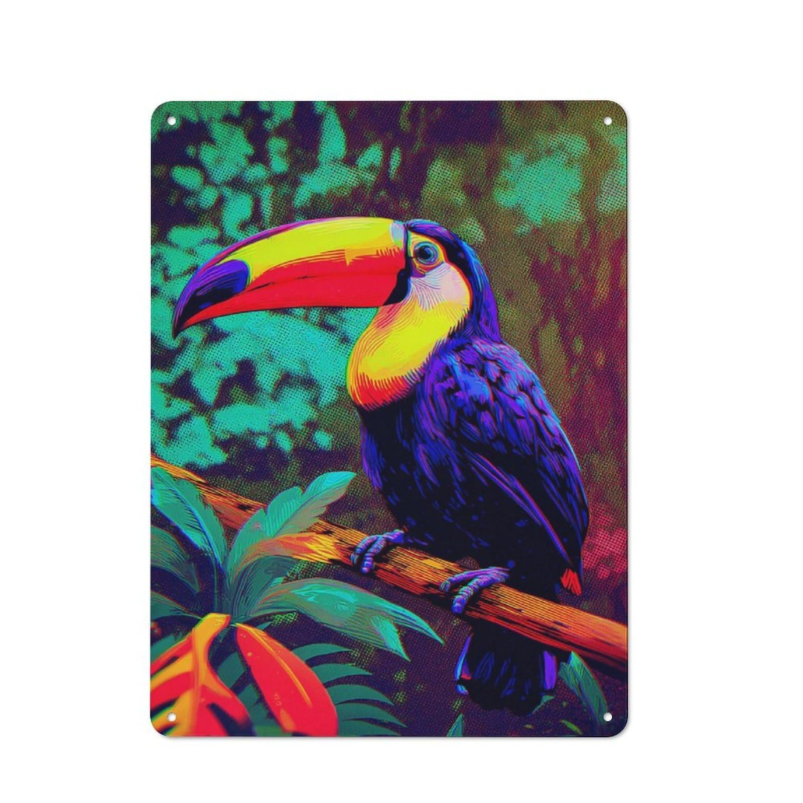 Junmoney Vibrant Toucan In Tropical Paradise -10 Vintage Tin Wall Plaque 40X30cm For Studio Or Craft Room, For Garage, Workshop And Man Cave Decoration