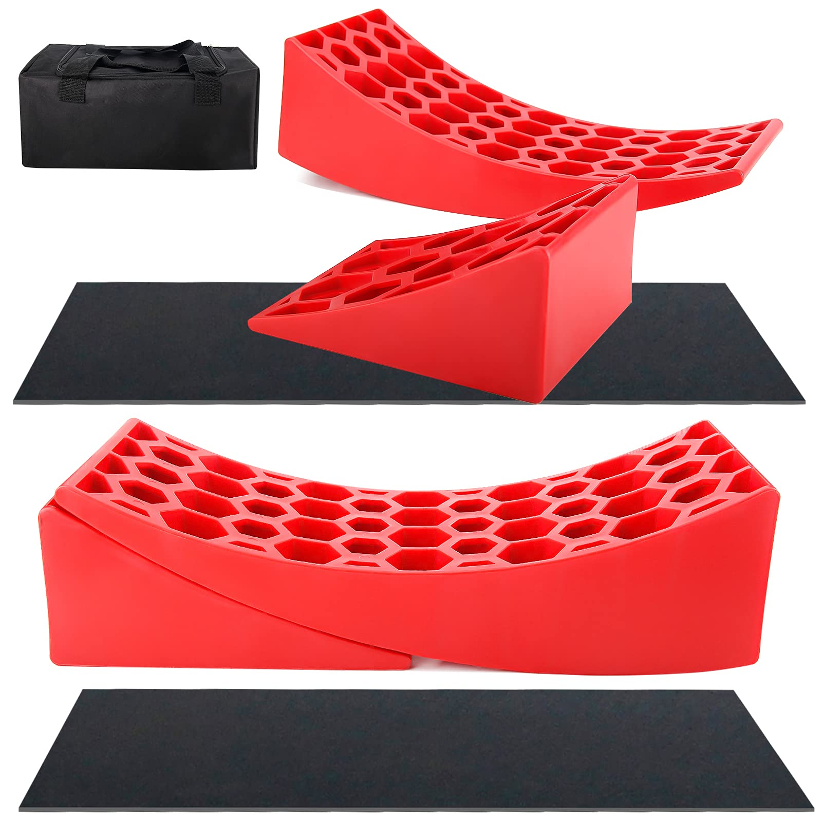 Buy Camper Leveler, RV Leveling Blocks with 2 Red Curved Levelers, 2 Chocks, 2 AntiSlip Mats