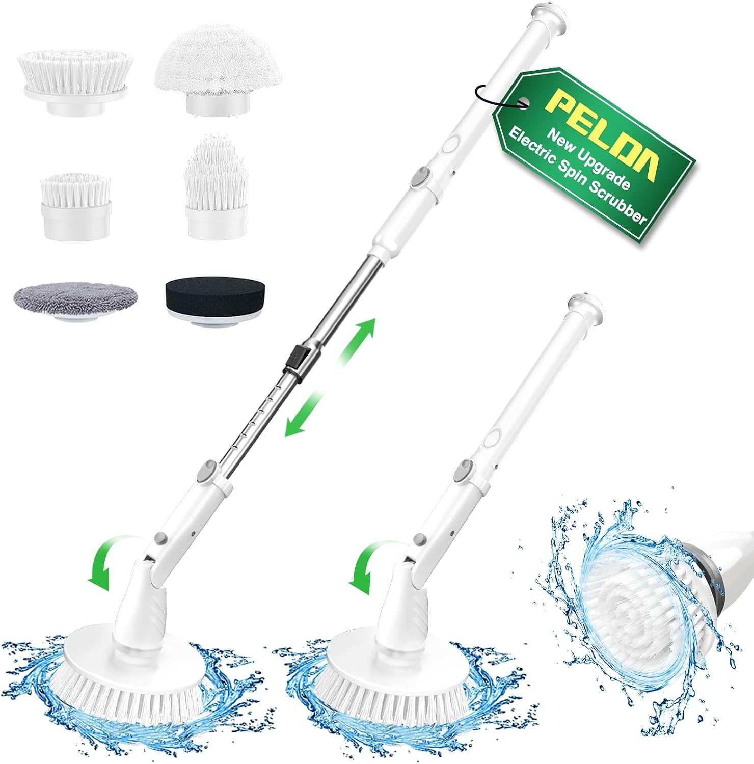 Electric Spin Scrubber, 520RPM Cordless Cleaning Brush with 6 Replaceable Brush Heads & Adjustable Extension Long Handle Power Shower Scrubber for Cleaning Bathroom Tub Grout Floor Wall Sink Tile