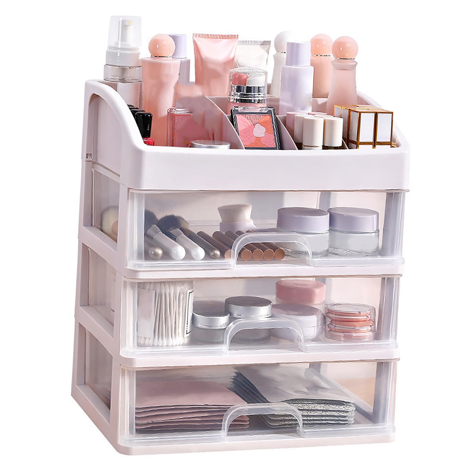 Aramox 3 Tier Drawer Makeup Storage Box, Clear Plastic Cosmetic Organizer, Stationery Storage with Jewelry Drawer, Drawers - Image 3