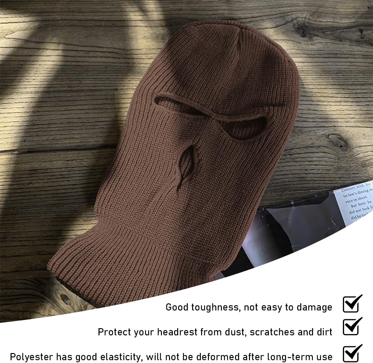 2 PCS Car Headrest Cover, Personalized Funny Car Seat Full Face Mask, Ski Mask Wrap Protection for Auto Front Seat Rest Decoration, Universal Interior Car Accessories (Coffee) image 4