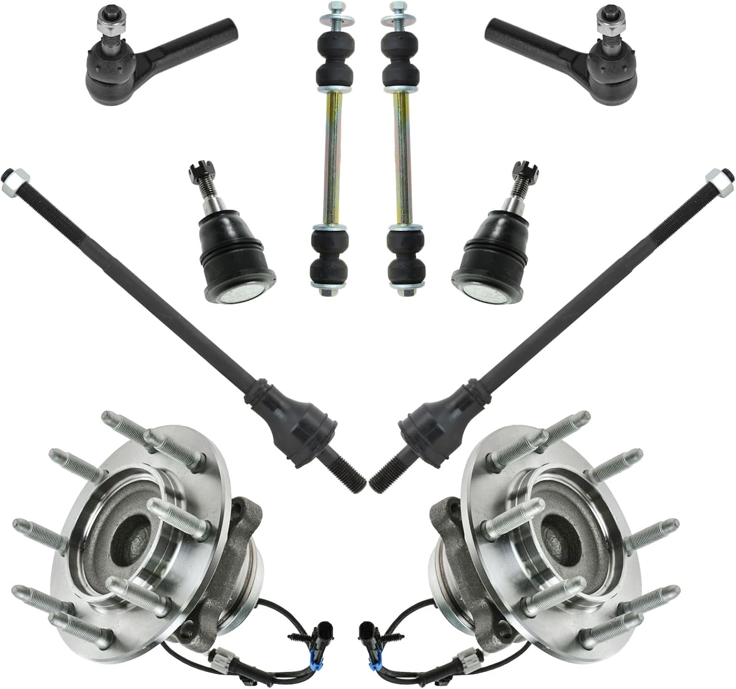 10 Piece Kit Wheel Hub Bearing Tie Rod End Sway Bar Link Ball Joint LH RH Set Compatible with 2003-2017 Chevrolet Express 2500 Express 3500 GMC Savana 2500 Savana 3500