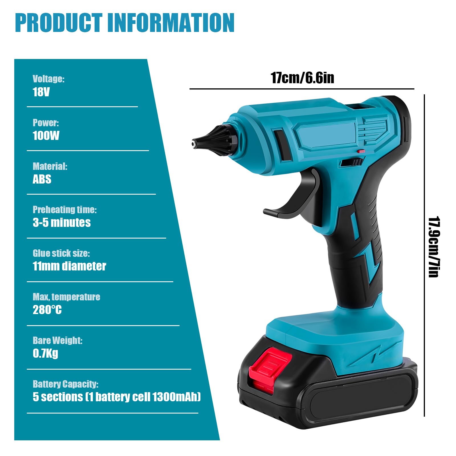 Pistola Silicona Caliente Inalambrica 100W, Pistola Silicona Bateria | 2 Baterías 18V, 100W, 10 Barras 11mm, Calentamiento Rápido, Control de Temperatura por Chip Inteligente, Manualidades, Taller