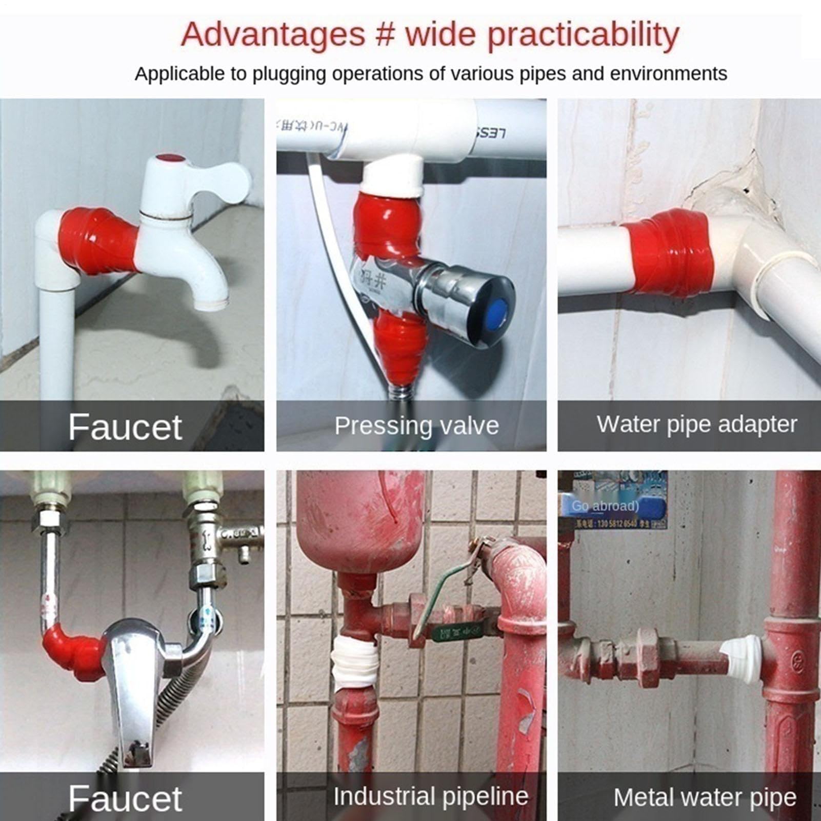 Cinta De Junta De Pérdida De Agua - Flexible PIDE PIRO, Sellador Hidráulico Duradero para Parada De Pérdida | Cinta De Silicona Autoadhesiva Negra para Tubo, Grifo