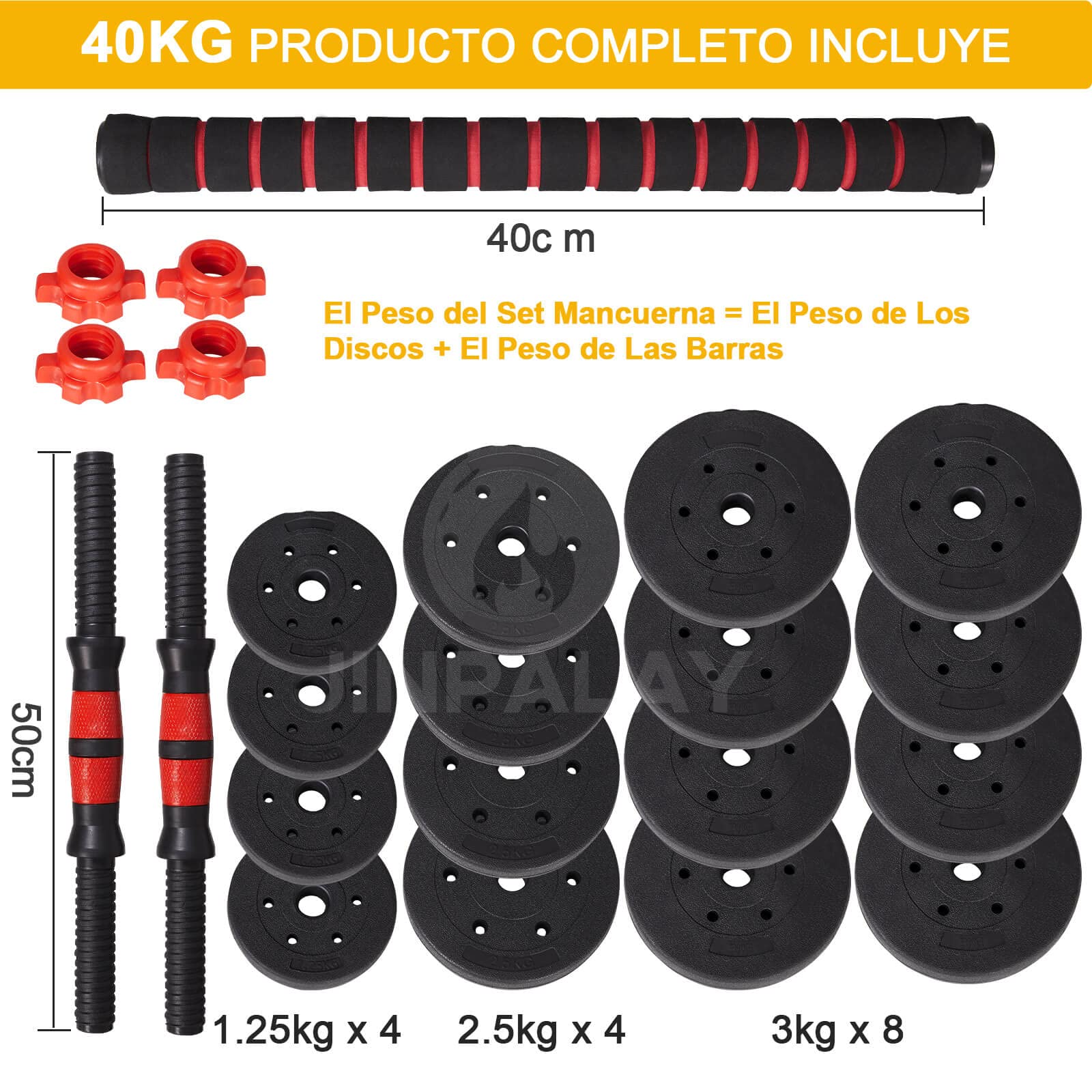 20-40KG Mancuernas Ajustables, con Agarre Antideslizante Pesas y Mancuernas Kit, con Barra Pesas Mancuernas, Pesas