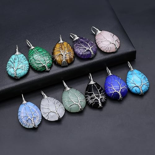Miniatura 2 de 4 colgantes de piedra natural con forma de gota de agua al azar, cristal curativo, ágata de árbol de la vida, dijes para hacer joyas, collares,