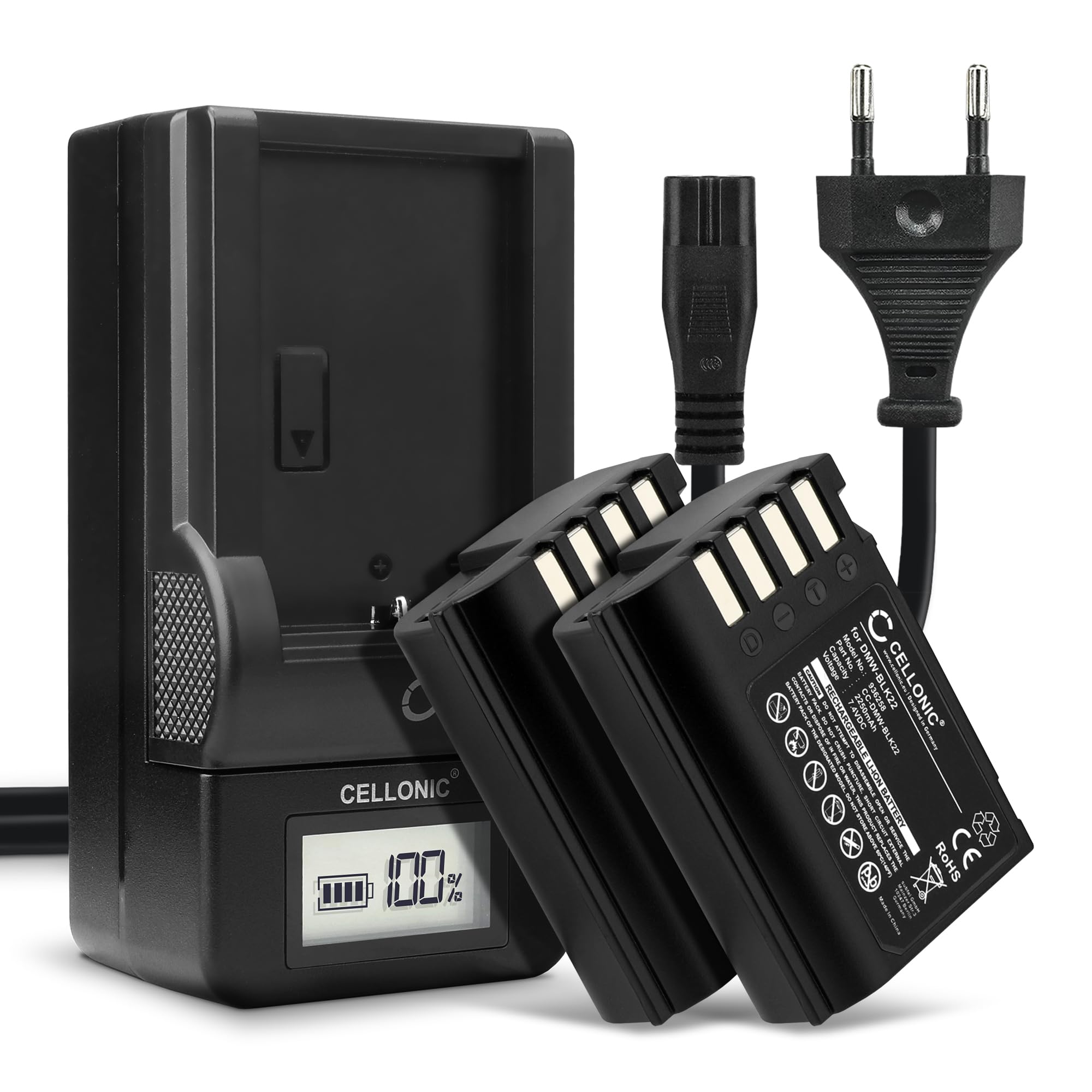 CELLONIC 2x Batteria compatibile con Panasonic DMW-BLK22, Lumix G9 | 2x, (2250mAh-7.4V-Ioni di Litio), Fotocamera Batteria per Panasonic DMW-BLK22, Lumix DC-S5 II, Lumix DC-S5 IIX, DMW-BTC15