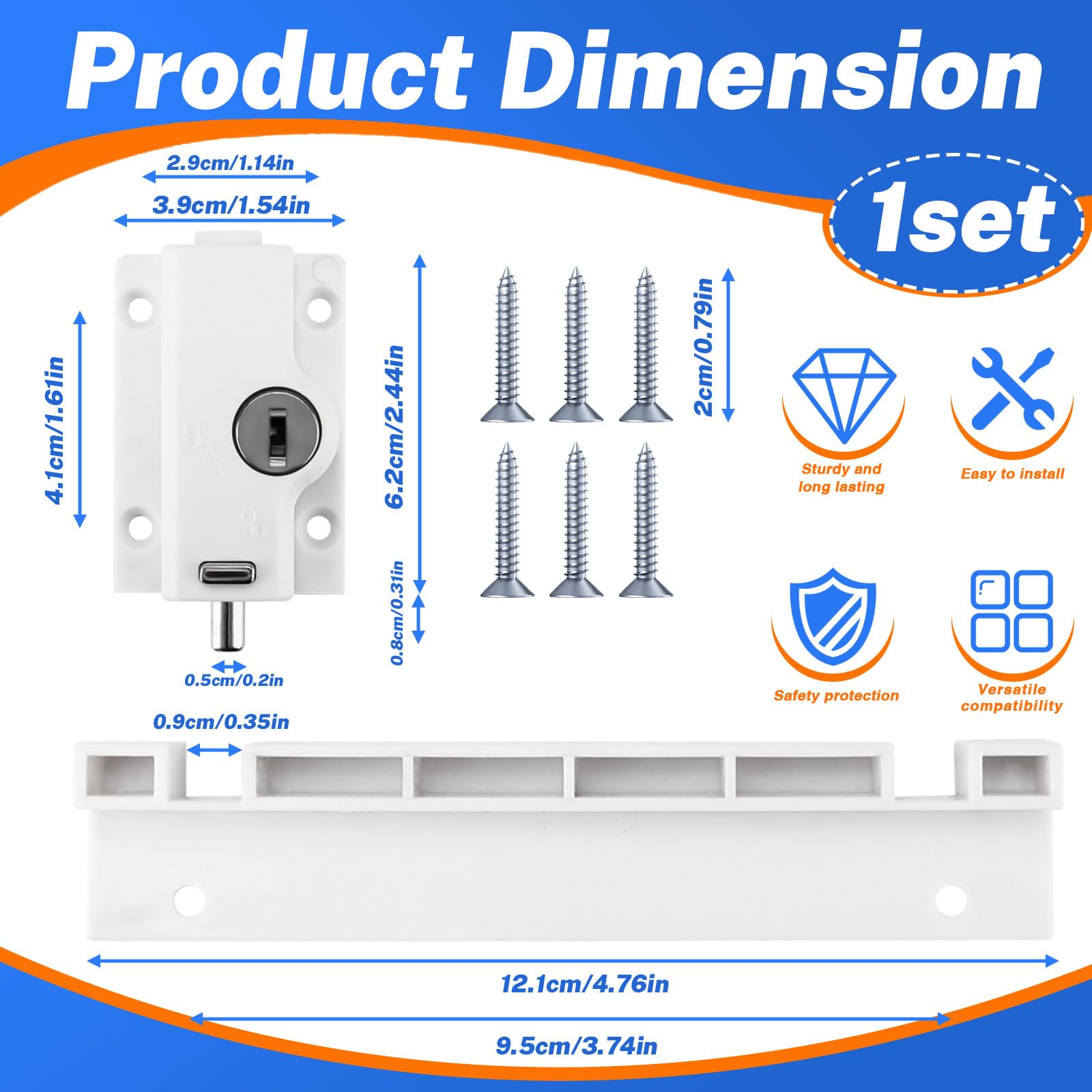 Patio Sliding Door Security Kick Lock, Sliding Patio Door Locks for Glass Doors Security Lock for Home, White - Image 2
