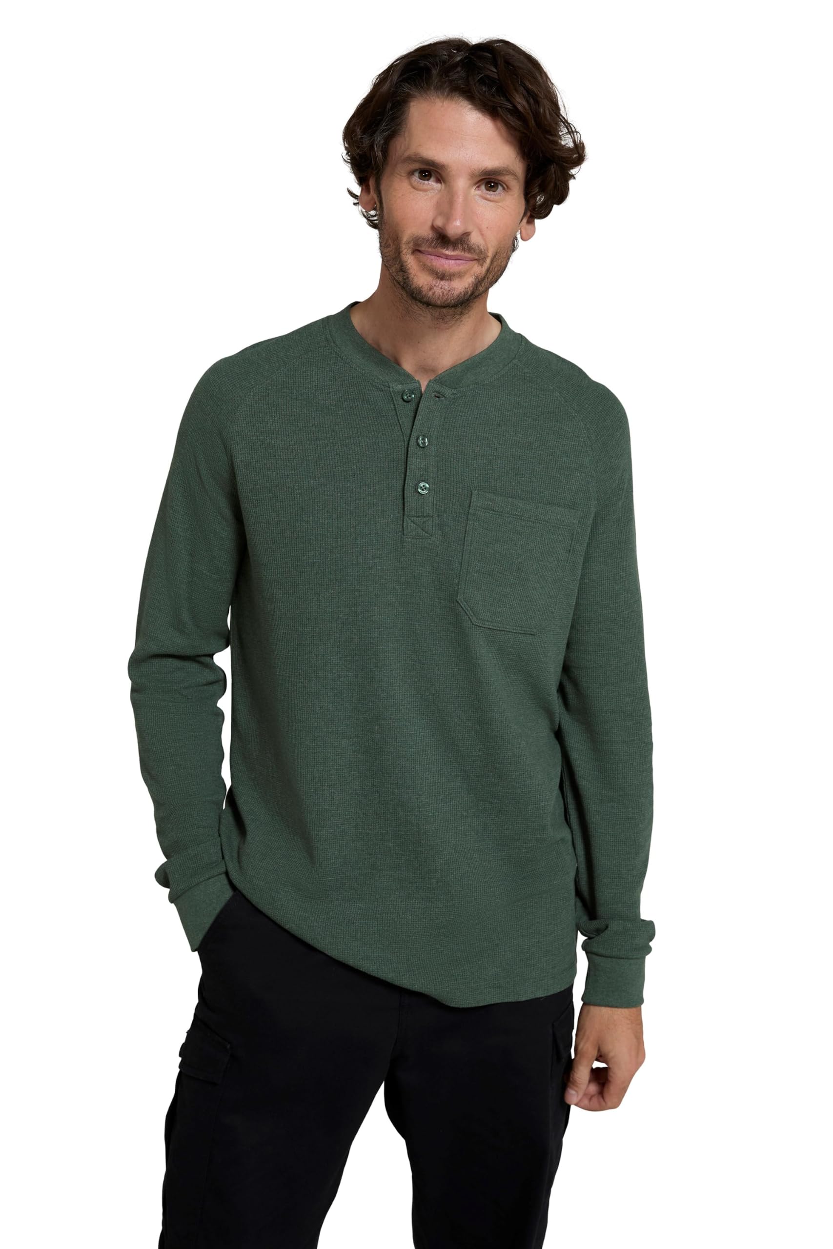 Selby Mens Waffle Henley Tee - Green