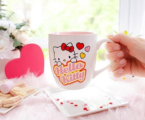 Miniatura 5 de Silver Buffalo Sanrio - Taza de cerámica con corazones de Hello Kitty | Taza de café sin BPA para expreso, té, capacidad para 18 onzas