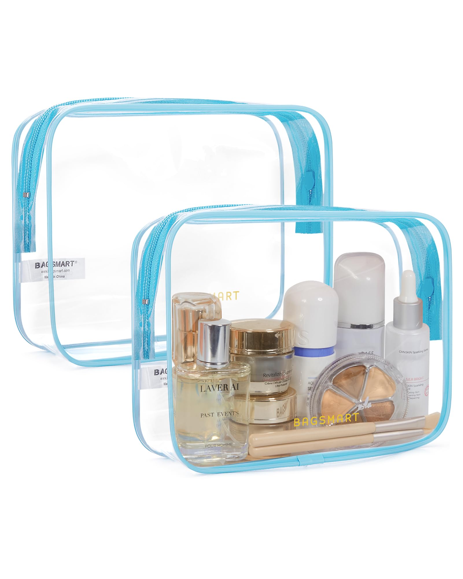 BAGSMART Clear Toiletry Bag 2-Pack TSA Approved Water-Repellent, Blue