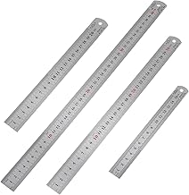 Metal Linea 4-Piece Set, 15/20/30/40 cm Ruler Steel, Double Scale Edge, Stainless Steel Ruler Measuring Tool for Engineering, School, Office, Home