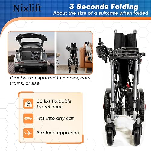 Miniatura 9 de Nixlift Silla de ruedas motorizada plegable para adultos - Antivolquete, joystick de 360 - Reposabrazos abatibles - Diseño ligero todo terreno -