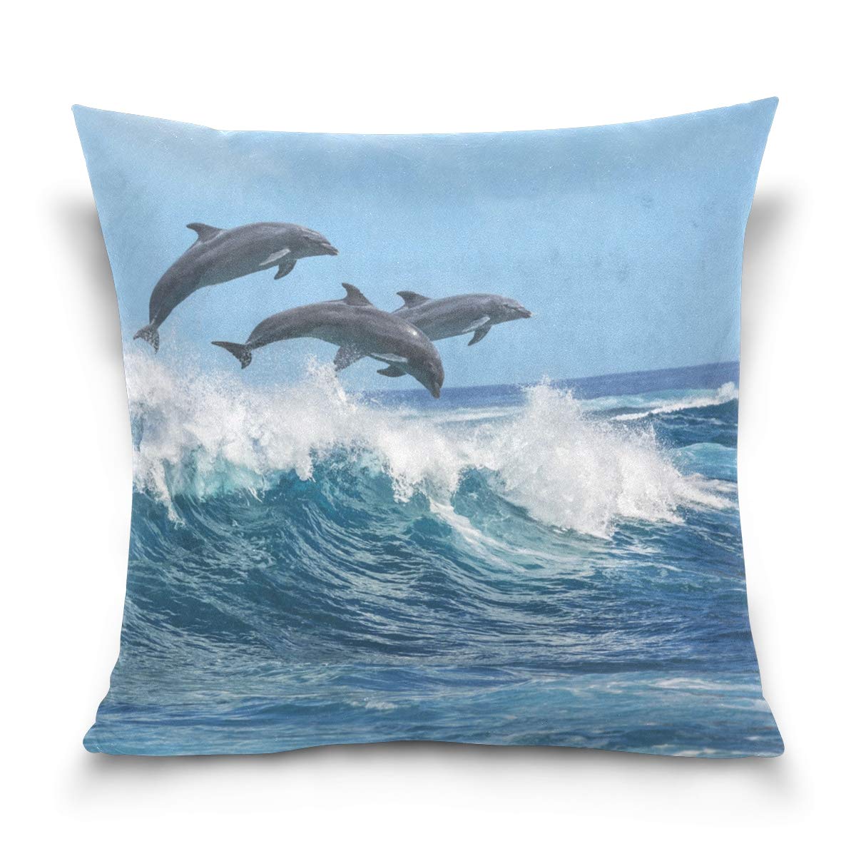 Linomo Throw Pillow Cover 16X16 Inch, Ocean Sea Dolphin Decorative Pillow Cases Cushion Cover For Couch Sofa Bed Home