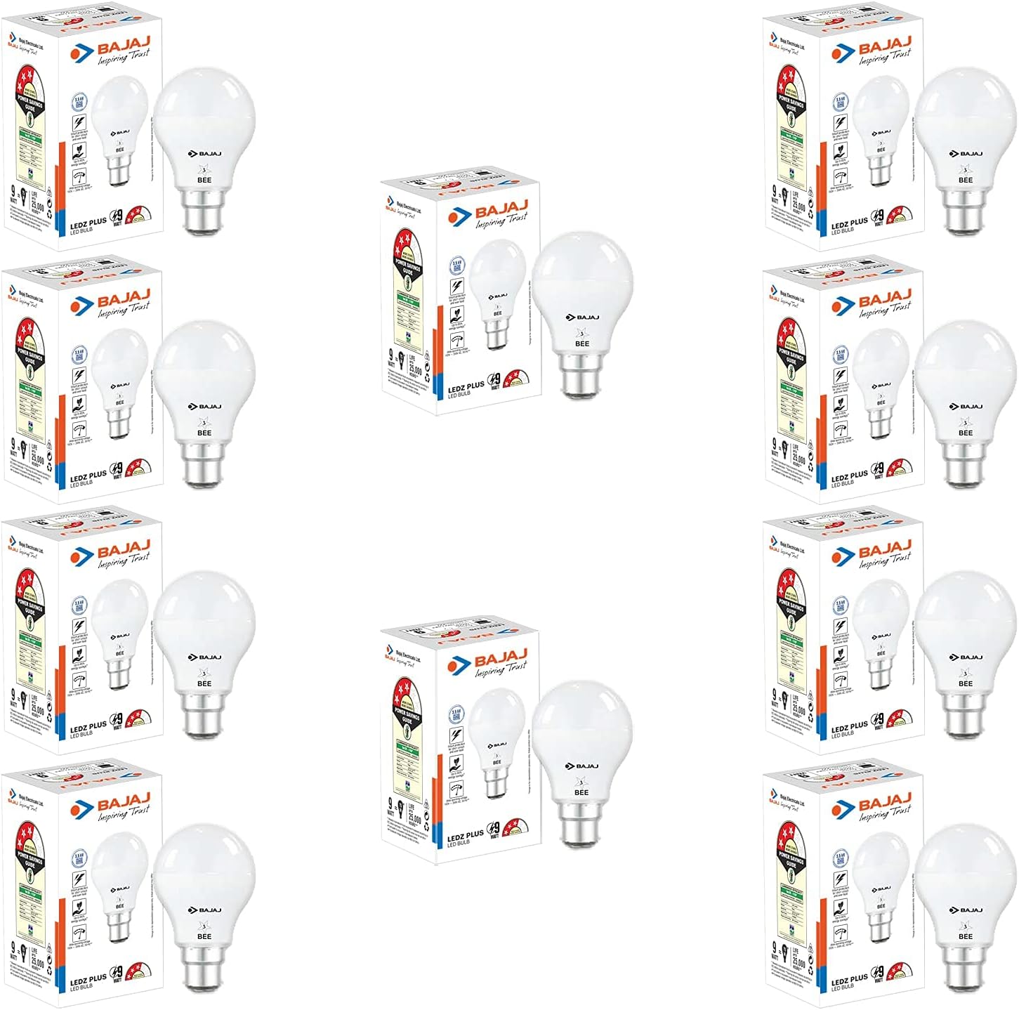 BajajIvora Hb Led Lamp 9W Cdl Cool Daylight | Energy Efficient | Environment Friendly | Ir, Uv Free | 3.5 Kv Surge Protection | Led B22 Bulb For Home | (Pack Of 10) | 1 Yr Warranty