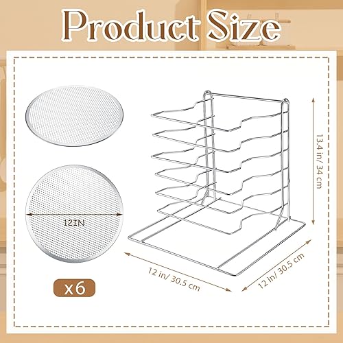 Miniatura 9 de Zhehao Estante para pizza de 8 niveles, 16.7 pulgadas de alto x 12 pulgadas de largo x 12 pulgadas de ancho y 8 bandejas con agujeros, juego