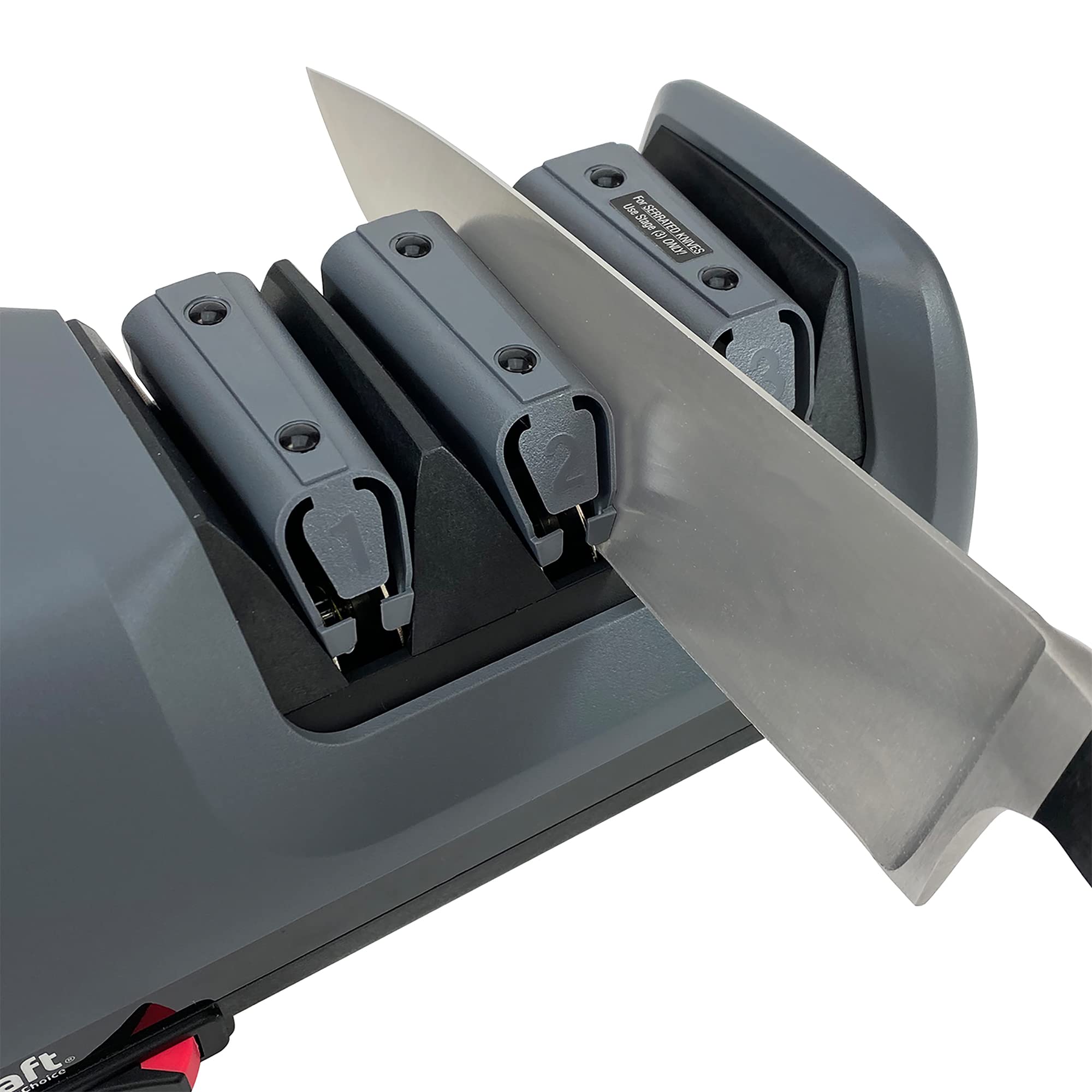 EdgeCraft E120 Elektrischer Messerschärfer für 20 Grad gerade und gezackte Messer, Diamantschleifmittel, Präzisionswinkelkontrolle, 3-stufig, Grau