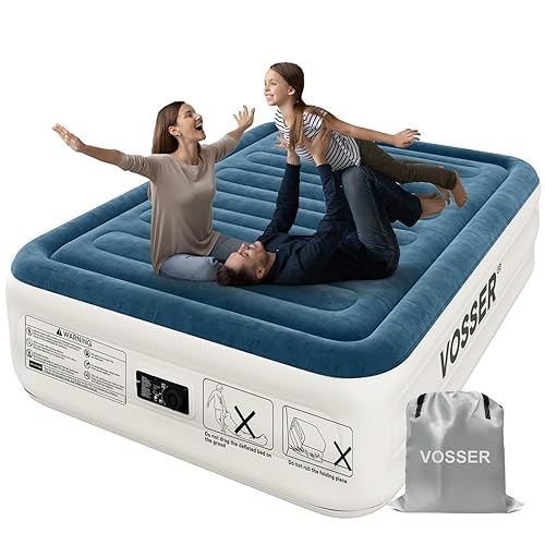 Queen Air Mattress with Built-in Pump,18''Fast & Easy Inflation/Deflation Inflatable