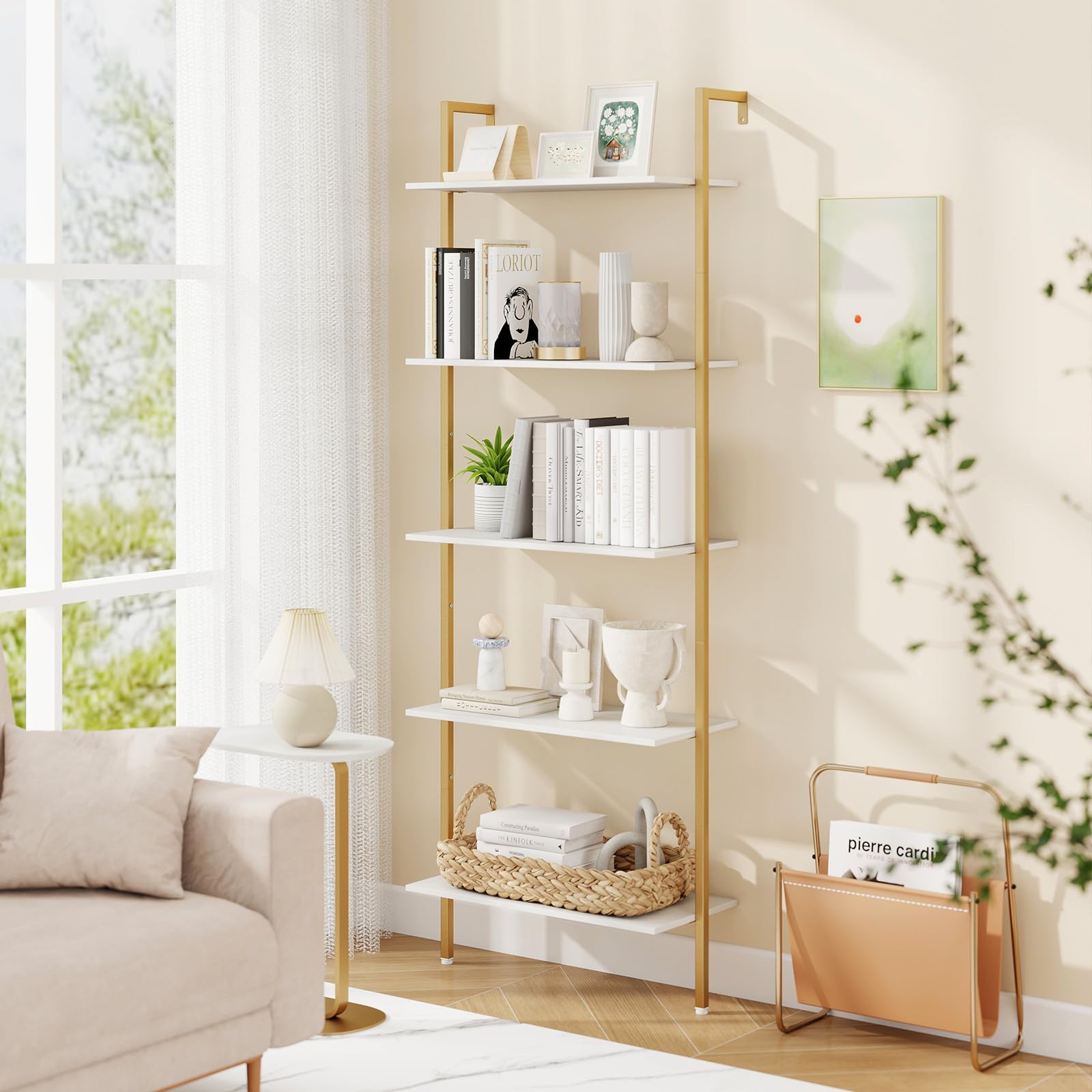 RELAX4LIFE Libreria Scaffale a Scala a 5 Ripiani, Scaffale Portaoggetti Salvaspazio per Soggiorno, Camera da Letto, Cucina e Studio, 64 × 30 × 178 cm