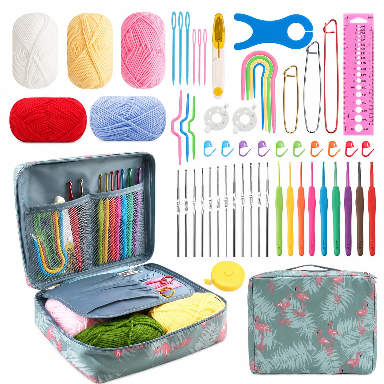 Sandra 58pcs Crochet Kit for Beginners with Yarn, Crochet Hooks, Needles, Stitch Markers & Craft Accessories with Storage Case, Complete DIY Knitting & Crochet Starter Set-image-8