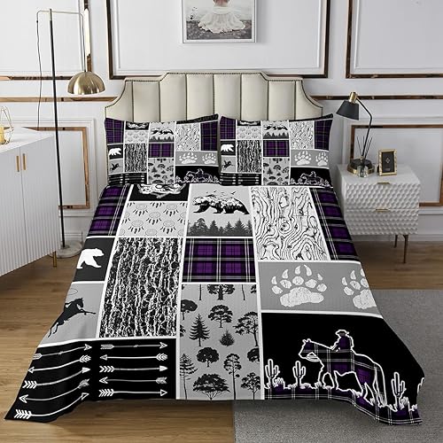 Vista 26 de Erosebridal Juego de colcha de animales del bosque, juego de colcha con temática de caza de lobos para niños y niñas Juego de ropa de cama rústica