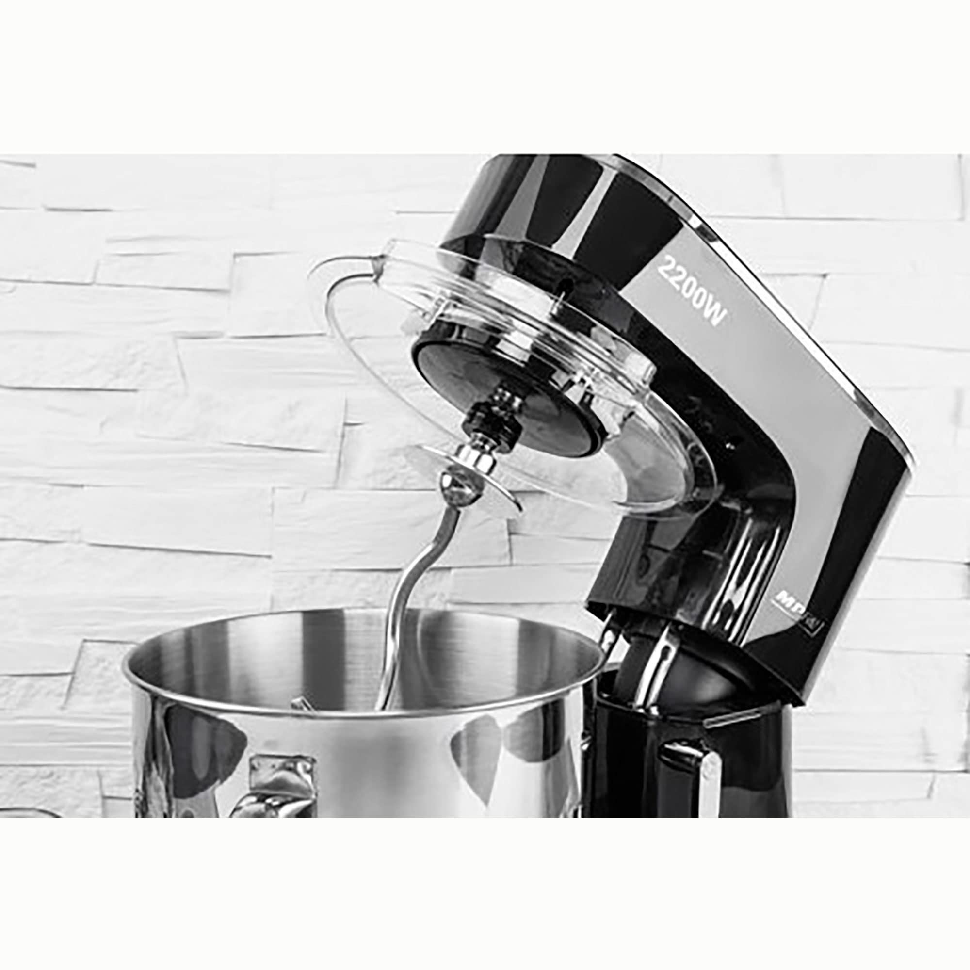 MPM Batidora Amasadora Repostería Profesional Robot Cocina Orbital 2200W Máx. 6,5L Bol Acero Inox, 6 Velocidades + Función Pulso, Sistema Planetario, 3 Accesorios+ Báscula, MRK-19B
