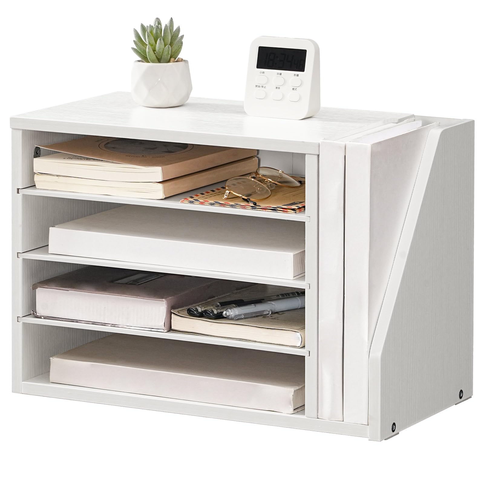 HOOBRO Organizzatore per Documenti in Legno, Schedario da Scrivania, Organizer da Scrivania, Organizzatore da Ufficio, Porta Documenti per Cartelle, Lettere, Bianco EWT41WF01