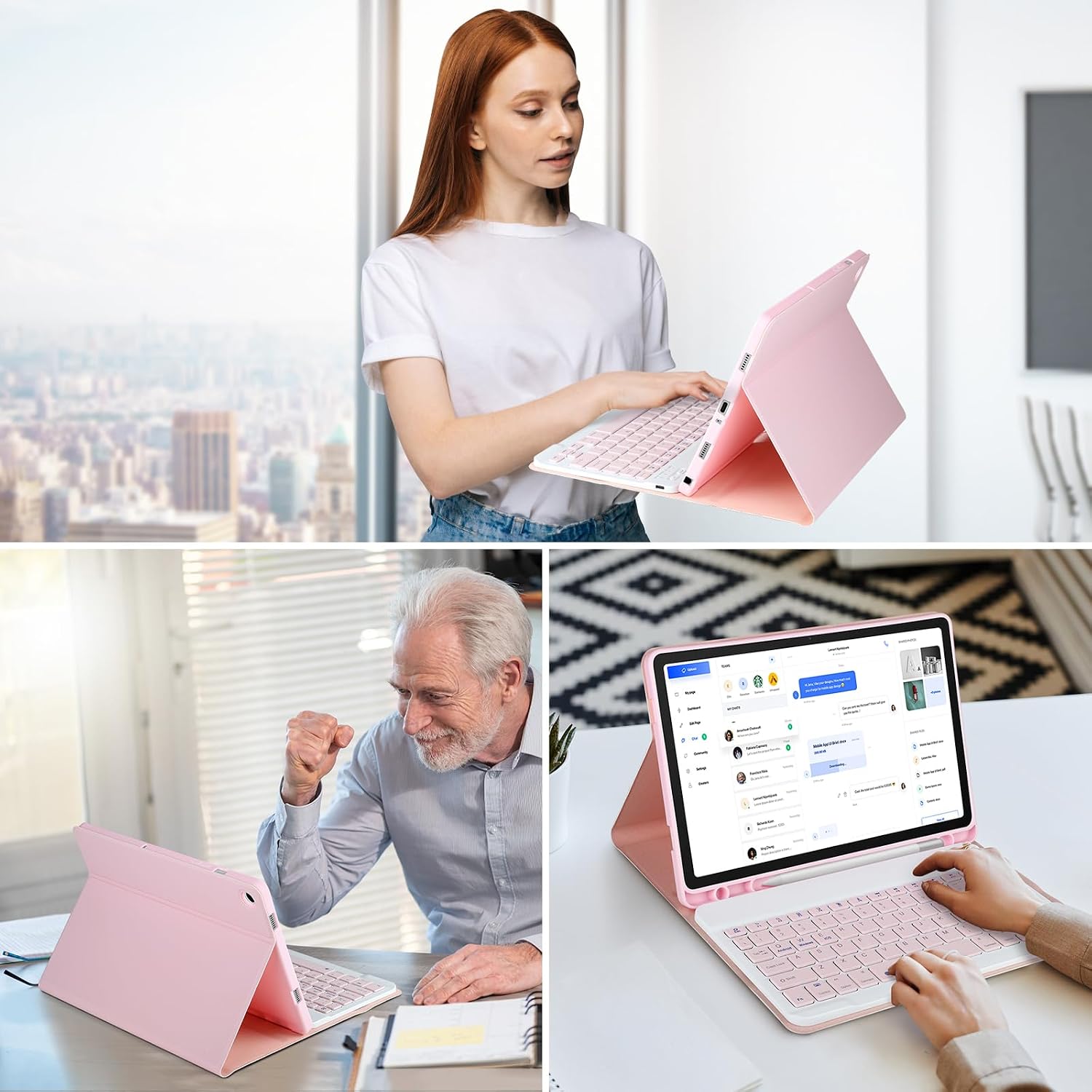 Keyboard Case for Samsung Galaxy Tab A11+/ A9+ Plus 2025/2023 11’’,Case with Keyboard for Samsung Tab A11+ with S Pen Holder,Detachable Bluetooth Keyboard for Galaxy Tab A9+ Auto Wake/Sleep,Pink