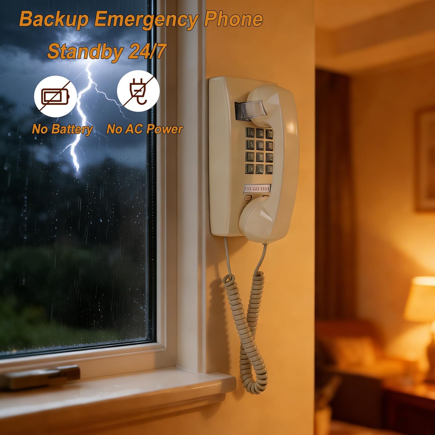 Updated Retro Wall Phone Landline Ringer On/Off, New 2544 Wall Telephone,Vintage Wall Telephone with Metal Base, Old Wall Phones for Landline, Plug and Play, Wall Mounted Phone for Home,Beige
