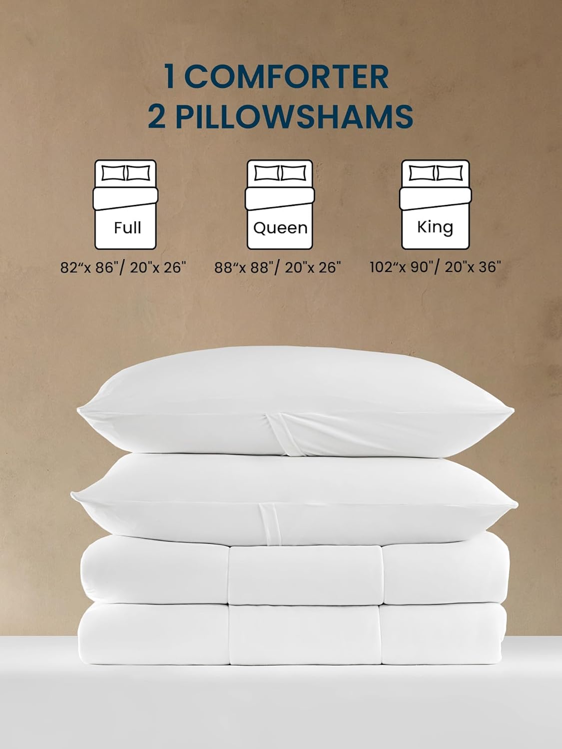 Jersey Knit King Comforter Set, Soft Smooth Bed Set with Comforter, 3 Pieces Breathable Bedding Set, All Season Use, Bedroom, Guestroom (White, Queen)