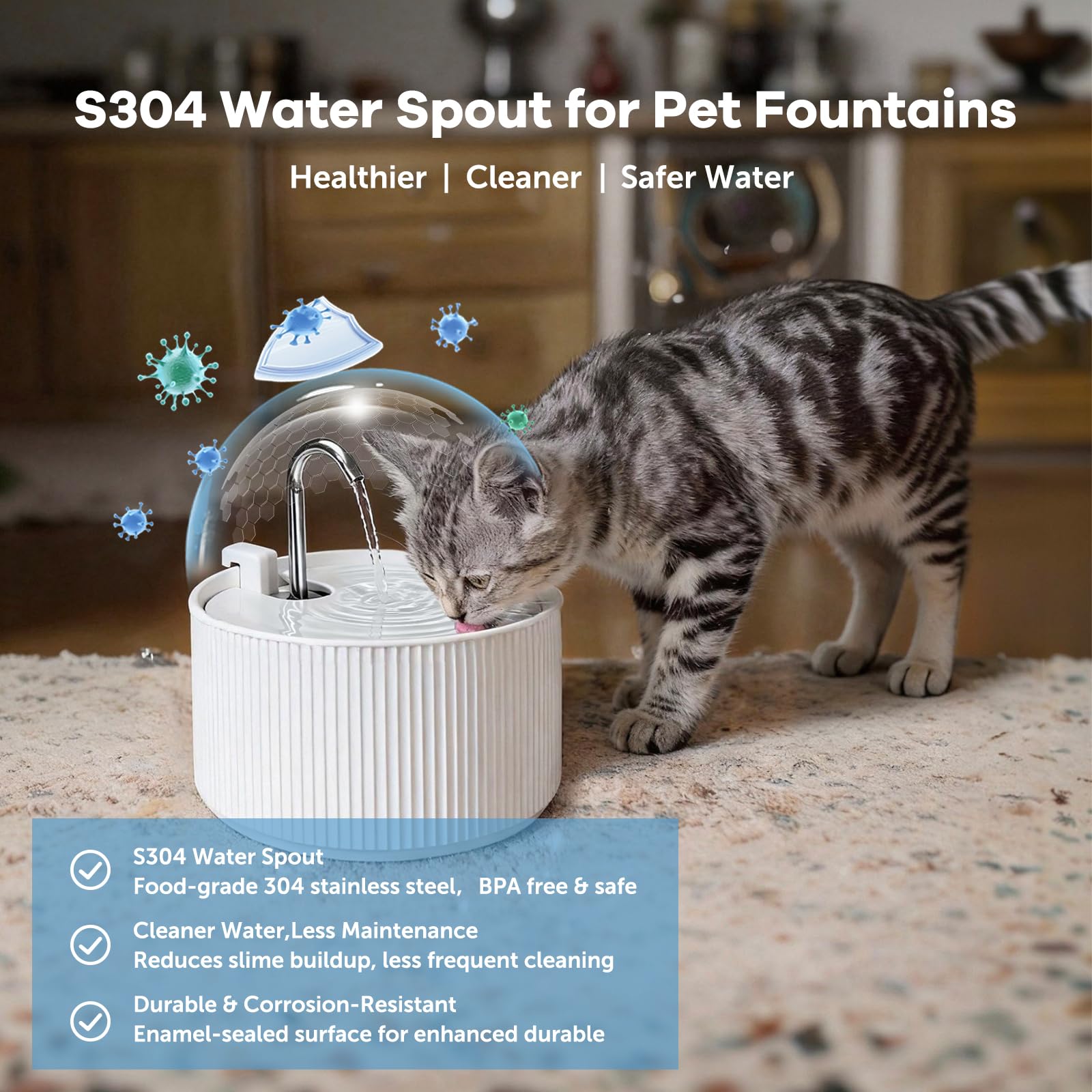 Upgrade Ceramic Cat Water Fountain, 2.2L/78oz Ceramic Cat Fountain, Automatic Ceramic Water Fountain for Cats, Pet Water Fountain with Ultra-Quiet Pump (White) - image 4