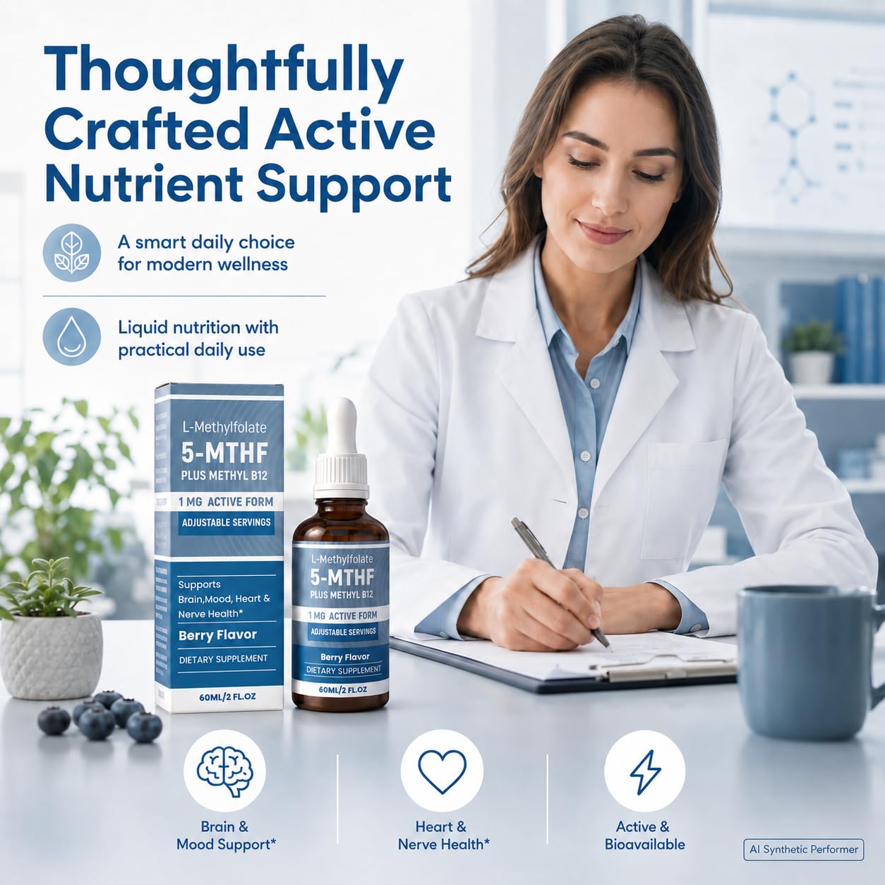 L-Methylfolate 5-MTHF Liquid Drops with Methyl B12 & B6, 1,000 mcg L-5-Methyltetrahydrofolate, Methylated Folate Supplement, Berry Flavor, 60 Servings, 2 Fl Oz — Amazon image 4