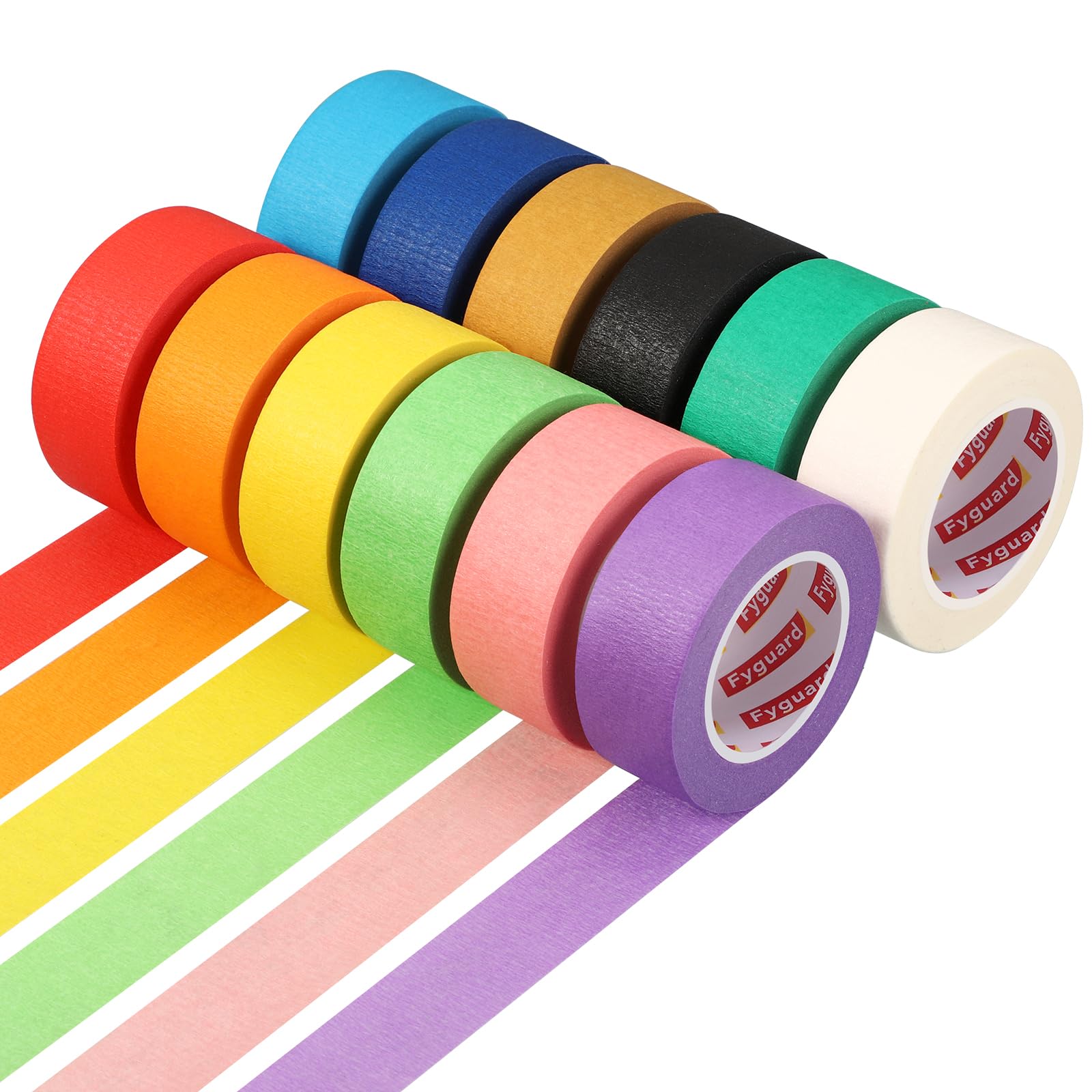 Fyguard 12 Rolls Coloured Masking Tape, 23mm x 13m Rainbow Craft Tape Painting Tape Adhesive for DIY Scrapbooking Crafts, Classroom Decorations, Art Lab