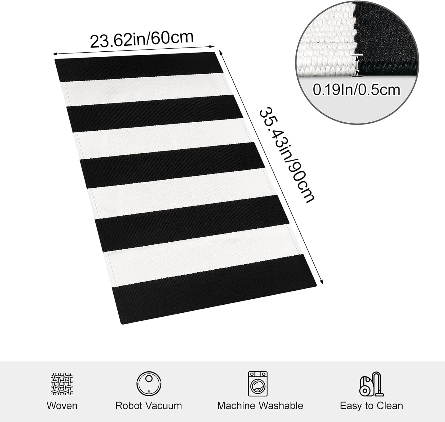 Black and White Striped Rug 27.5x43 Inches Front Door Rug Outdoor Small Striped Rugs Cotton Washable Indoor Outdoor Rug Doormats for Patio Farmhouse Entryway Kitchen Foyer
