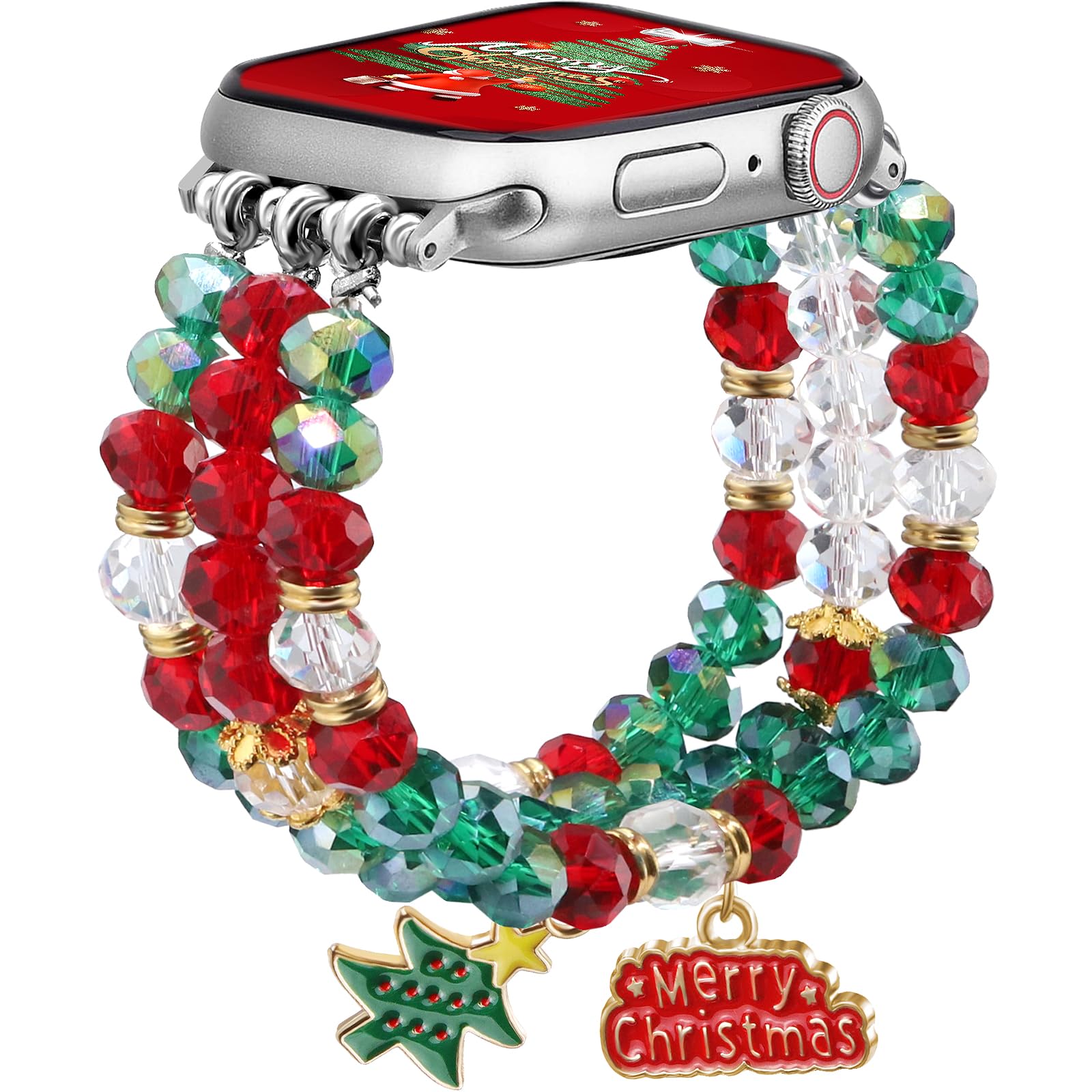 Newlibery Bracelet à perles compatible avec Apple Watch Series 9 8 7 6 5 4 3 2 1 SE, bracelet élastique tendance fait à la main pour iWatch 38 mm, 40 mm, 41 mm, 42 mm, 44 mm, 45 mm, 49 mm