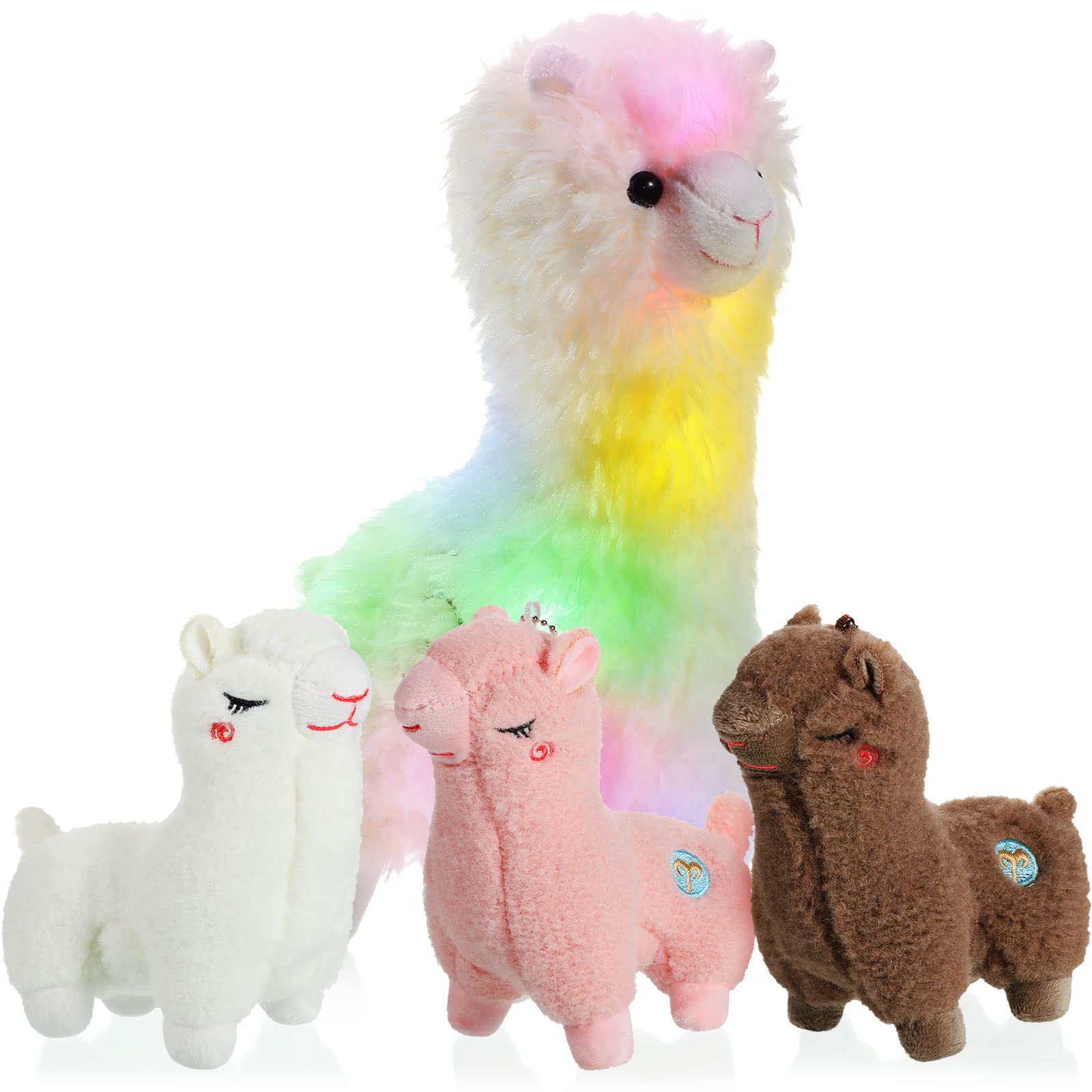 Yilloog Llama Stuffed Animals with 3 Baby Llamas Light up LED Alpaca Plush Stuffed Animal Set with Colorful Night Lights Bedtime Pal Gift for Birthday Gifts Home Sofa Decor