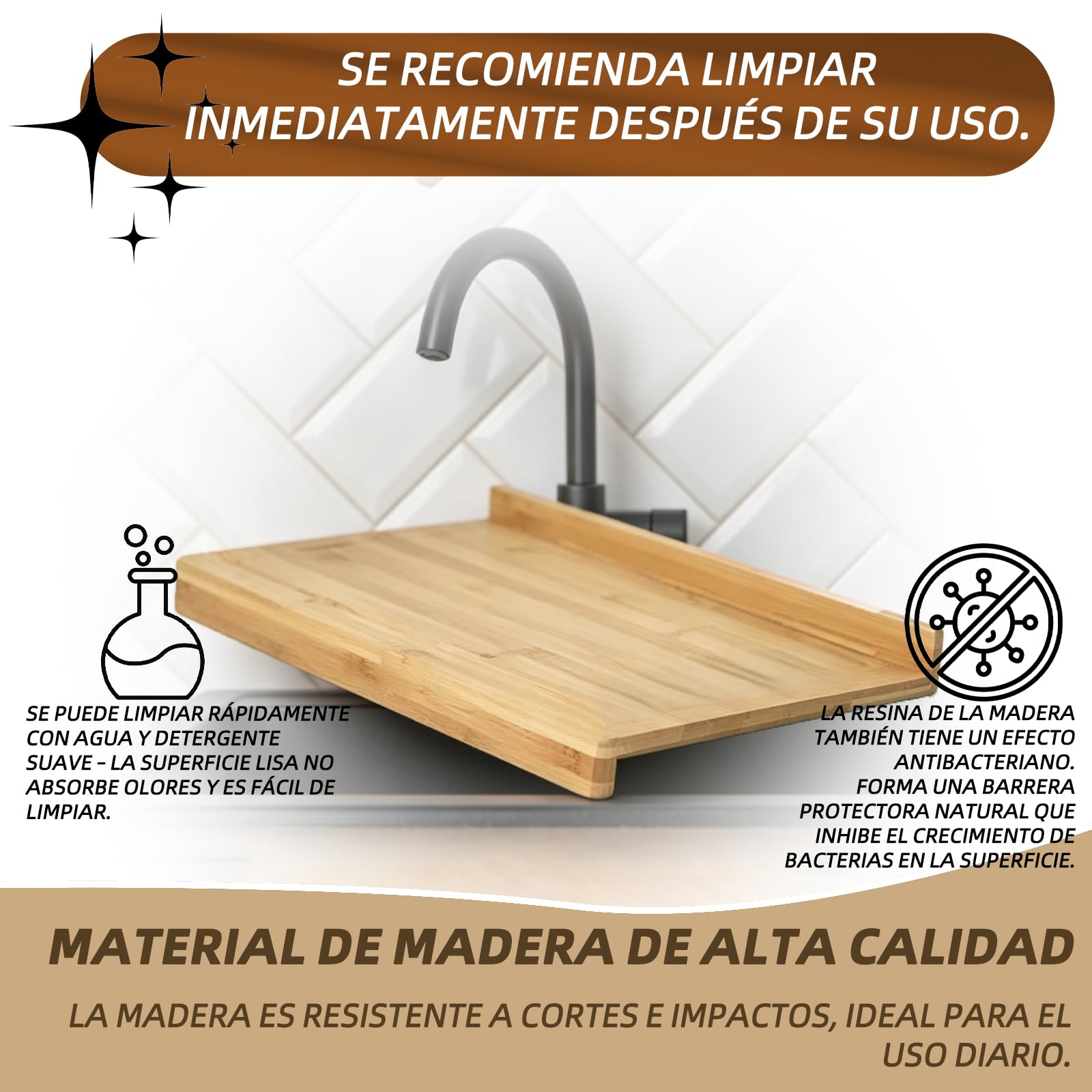 Tabla de madera para repostería 70x50 cm, tabla para amasar, tabla de cortar y tabla de servir – Ideal para estirar masa, cortar y servir. Gran superficie para pan, bollería y aperitivos.